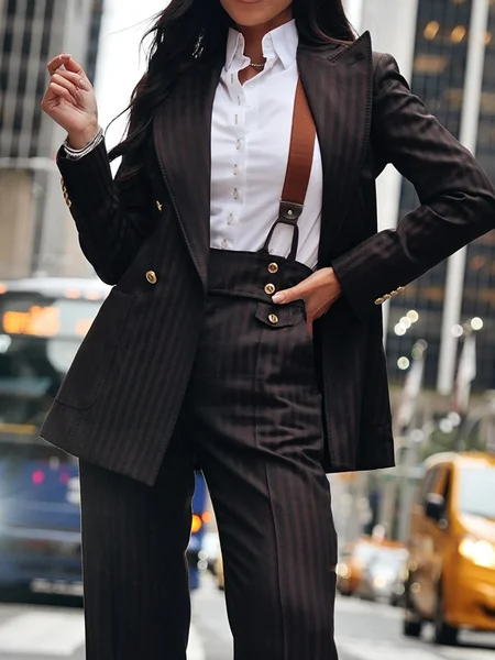 Urban Striped Lapel Collar Blazer