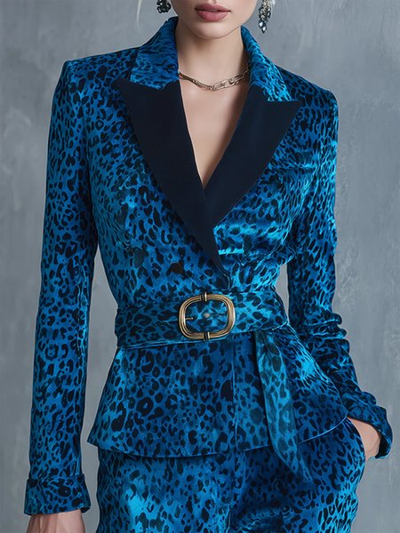 Urban Printing Leopard Lapel Collar Blazer With Belt