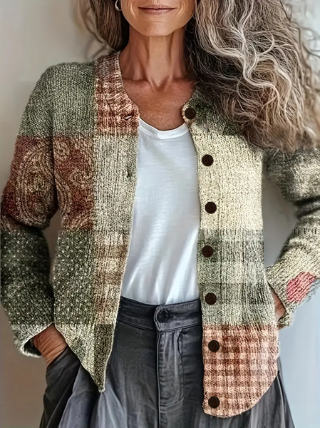 

Women Abstract Vintage Spring/Fall Printing Cardigan, As picture, Cardigans