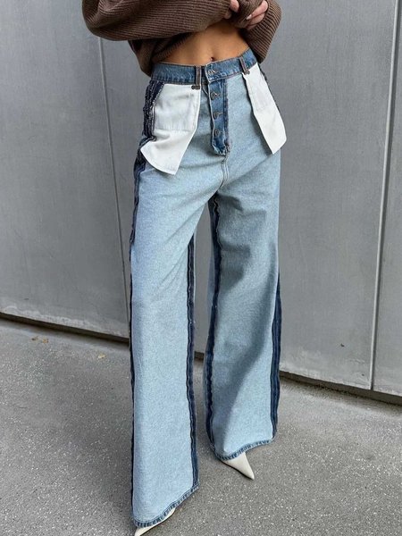Casual Denim Buttons Plain Jeans