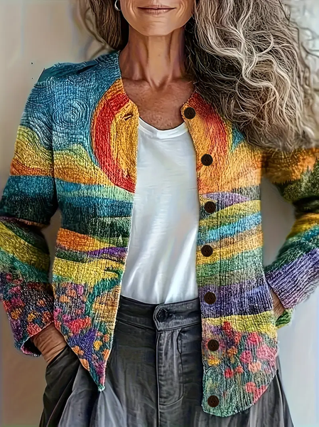 

Women Abstract Vintage Spring/Fall Printing Cardigan, As picture, Cardigans