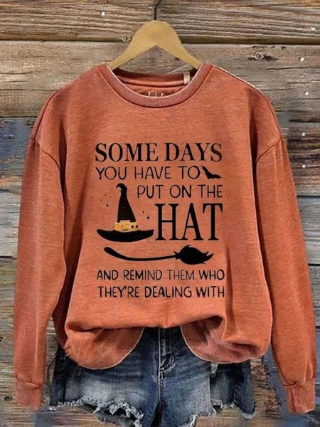 

Women Halloween (Halloween Hat) Crew Neck Vintage Spring/Fall Long Sleeve Sweatshirt, Orange, Sweatshirts & Hoodies