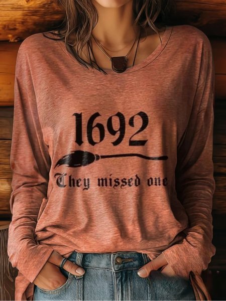 

Casual Halloween Crew Neck Long Sleeve T-shirt, Orange, T-shirts