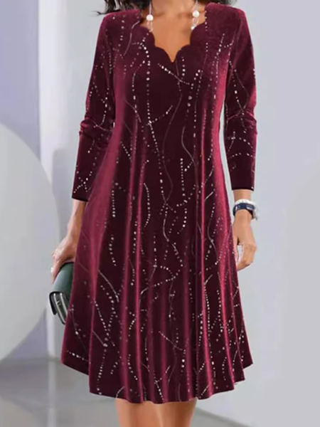 

Women Geometric Spring/Fall Dress V Neck Long Sleeve Prom Dress A-Line Dress, Red, Dresses