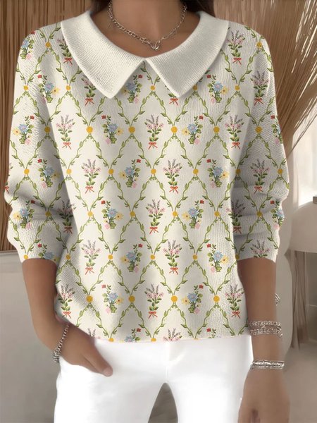 

Women Cotton Geometric Long Sleeve Comfy Casual Sweater, White, Sweaters