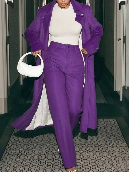 

Urban Plain Lapel Collar Coat, Purple, Coats