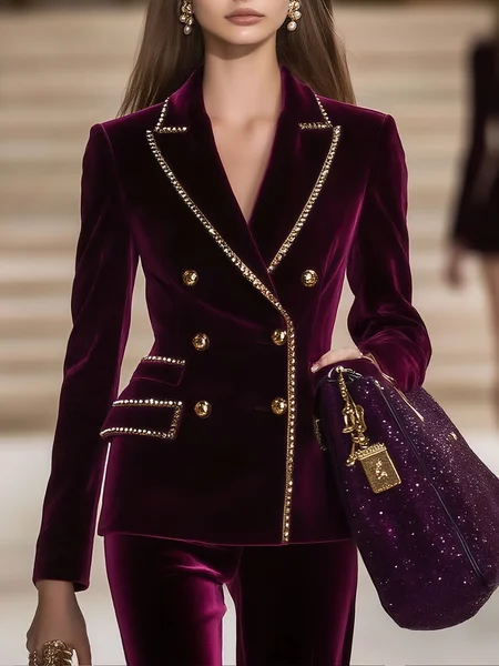 Elegant Buttoned Plain Lapel Collar Blazer
