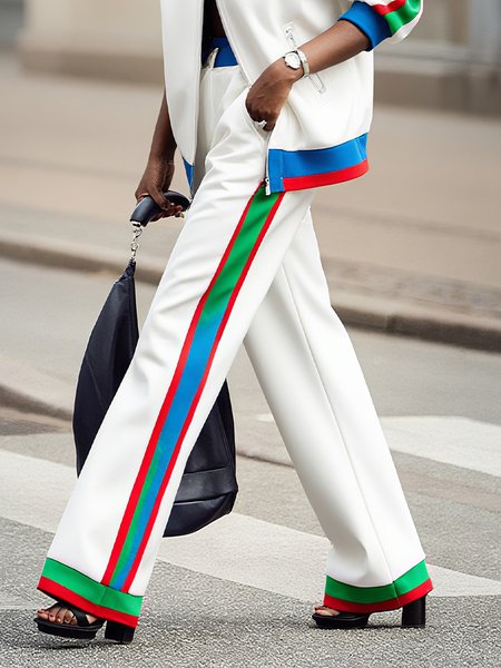 Casual Color Block Split Joint Straight Pants