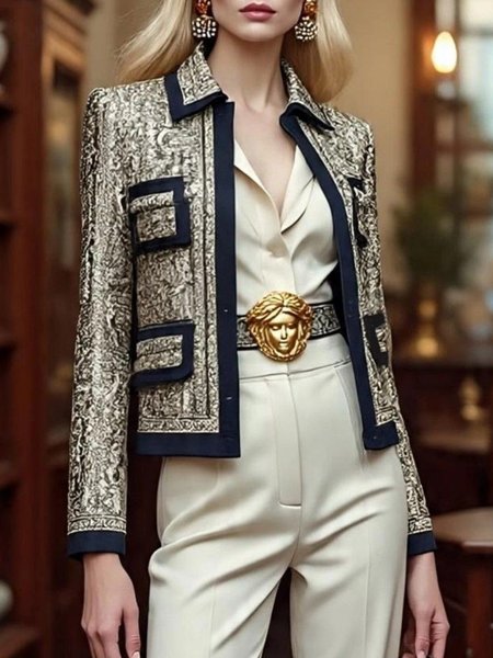 

Urban Printing Abstract Shirt Collar Jacket, As picture, Jackets