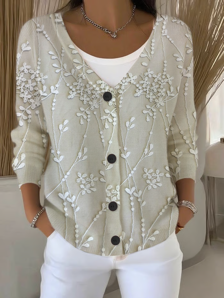 

Women Floral Long Sleeve V Neck Casual Spring/Fall Cardigan Outerwear, Apricot, Cardigans
