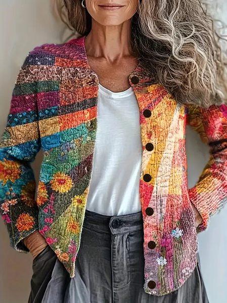

Women Floral Vintage Spring/Fall Printing Cardigan, As picture, Cardigans