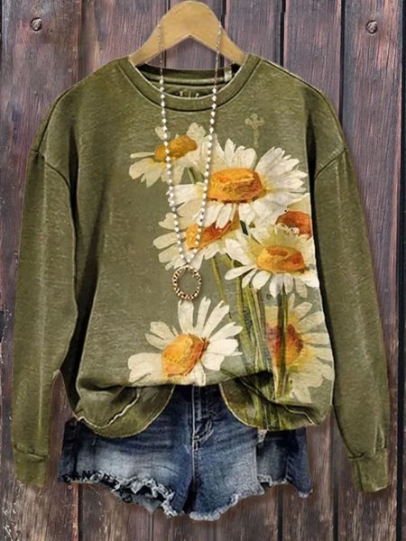 

Vintage Crew Neck Floral Sweatshirt, Green, Hoodies & Sweatshirts