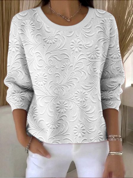 

Women Cotton Floral Long Sleeve Comfy Vintage Sweater, Light gray, Sweaters