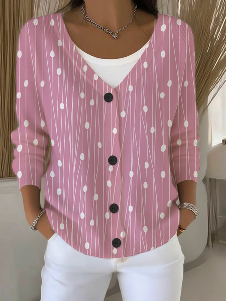 

Women Abstract Long Sleeve V Neck Casual Spring/Fall Cardigan Outerwear, Pink, Cardigans
