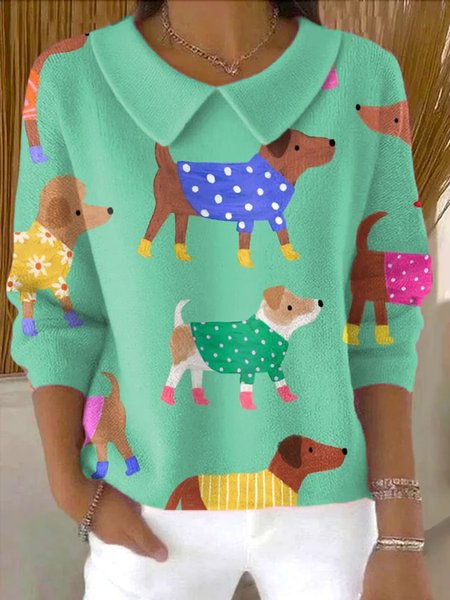 

Women Cotton Cartoon Long Sleeve Comfy Casual Sweater, Green, Sweaters