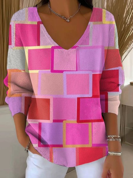 

Women Cotton Painting Long Sleeve Comfy Casual Sweater, Pink, Sweaters