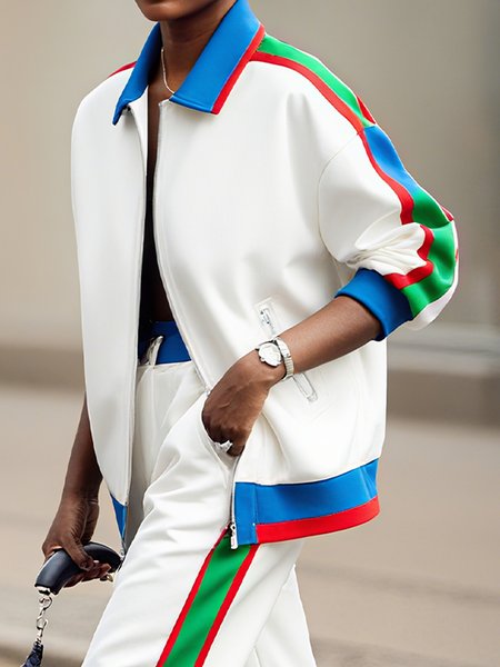 Casual Loosen Split Joint Color Block Shawl Collar Jacket