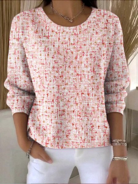 

Women Cotton Geometric Long Sleeve Comfy Vintage Sweater, Pink, Sweaters