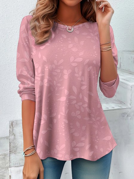 

Casual Floral Crew Neck Long Sleeve T-shirt, Pink, T-shirts