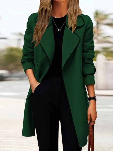 

Women's Autumn And Winter Contrast Color Long Sleeve Woolen Coat, Green, Outerwear