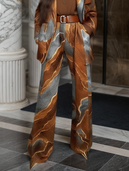 

Urban Geometric Straight Pants Fashion Pants No Belt, Brown, Pants
