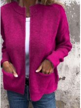 

Women Spring/Fall Outerwear Vintage Split Joint Plain Long Sleeve Stand Collar Jacket, Deep pink, Jackets