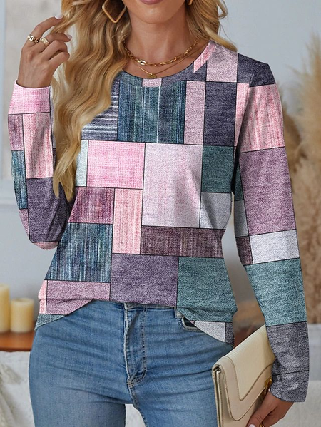 

Women Abstract Long Sleeve Tee T-shirt Crew Neck Printing Casual Spring/Fall Graphic Tee Top, Pink, T-Shirts