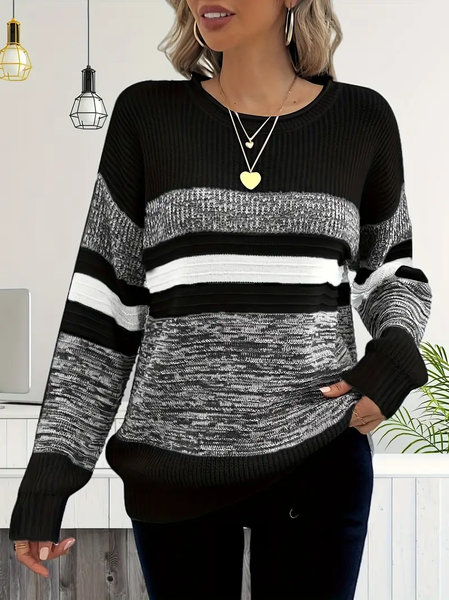 

Women Abstract Printing Spring/Fall Casual Long Sleeve Crew Neck Sweater, Black, Sweaters