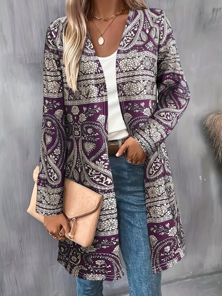 

Women Spring/Fall Outerwear Casual Geometric Long Sleeve V Neck Jacket, Purple, Cardigans