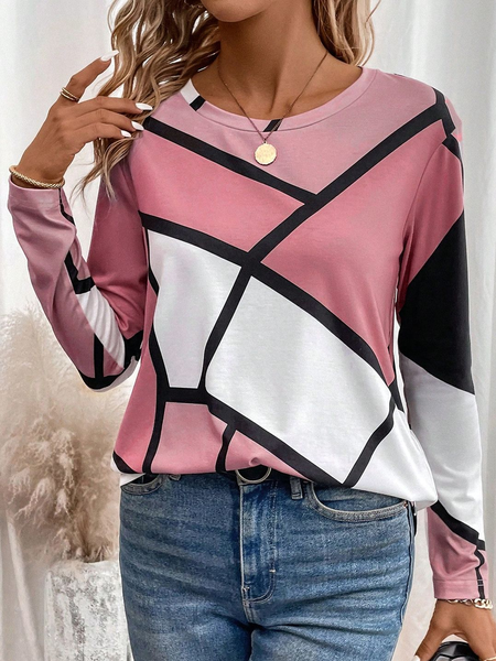 Women Abstract Long Sleeve Tee T-shirt Crew Neck Printing Casual Spring/Fall Graphic Tee Top