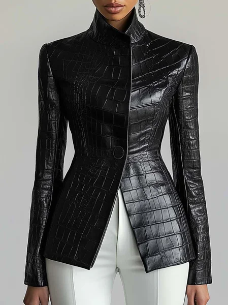 Urban Buttoned Plain Faux Leather Coat
