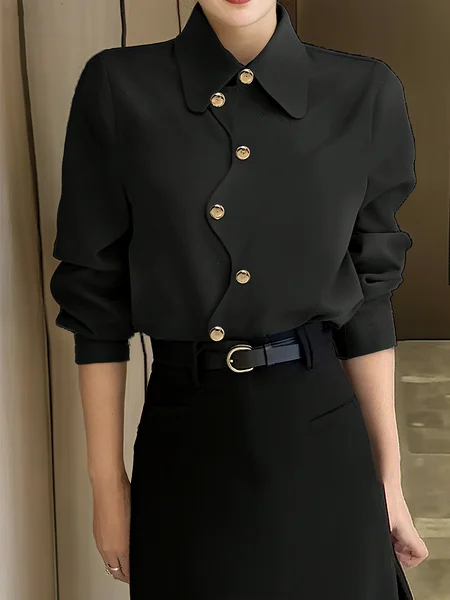 Urban Plain Irregular Craftsmanship Shirt Collar Shirt