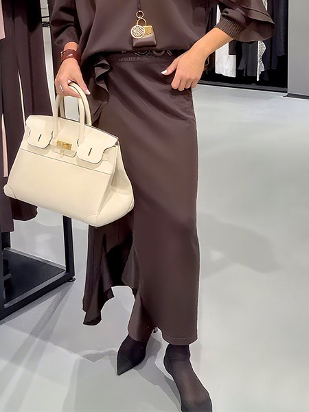 Casual Peplum Plain Maxi Skirt