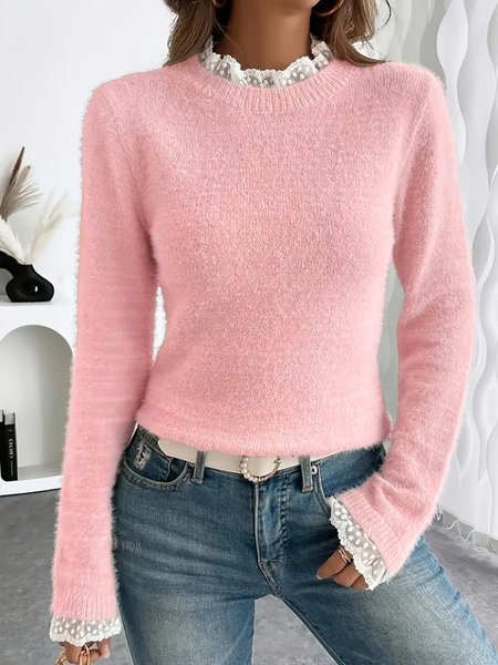 

Casual Cotton Crew Neck Plain Sweater, Pink, Sweaters & Cardigans