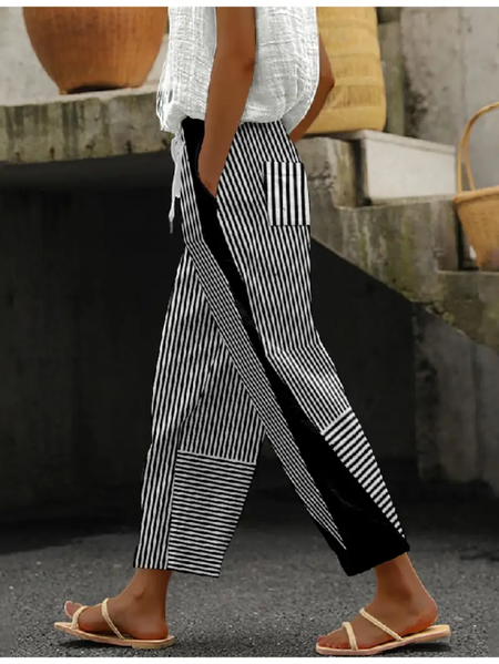 Women Striped Long Pants Casual Spring/Fall Trousers