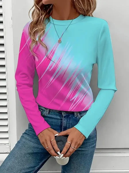 

Women Abstract Long Sleeve Tee T-shirt Crew Neck Printing Casual Spring/Fall Graphic Tee Top, As picture, T-Shirts