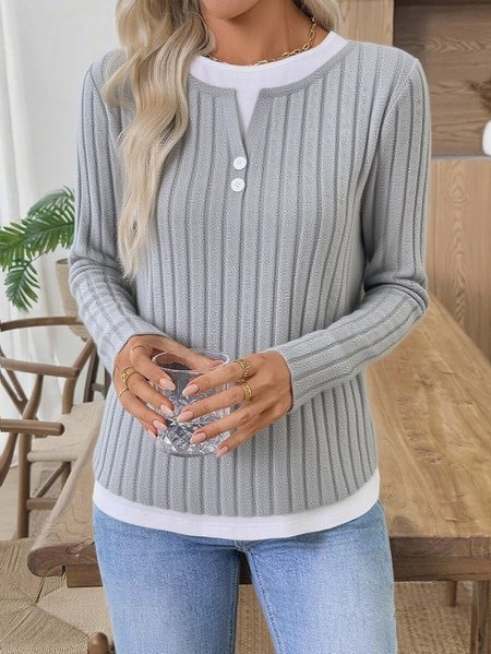 

Women Plain V Neck Casual Long Sleeve T-shirt, Light gray, Long Sleeves