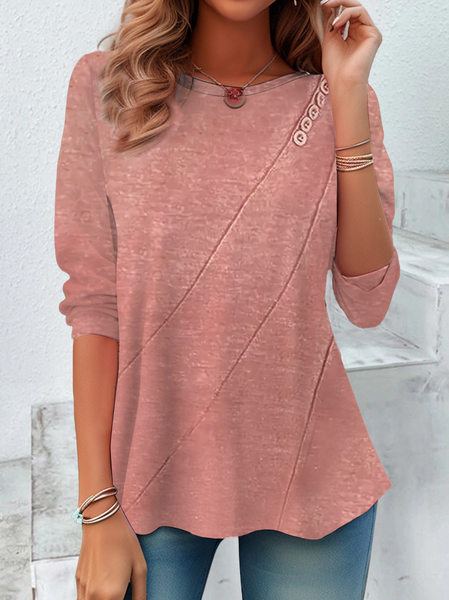 

Women Abstract Long Sleeve Tee T-shirt Crew Neck Casual Spring/Fall Tunic Top, Pink, T-Shirts