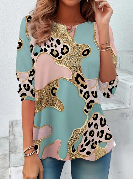 

Women Abstract Long Sleeve Tee T-shirt Crew Neck Casual Spring/Fall Tunic Top, Green, T-Shirts