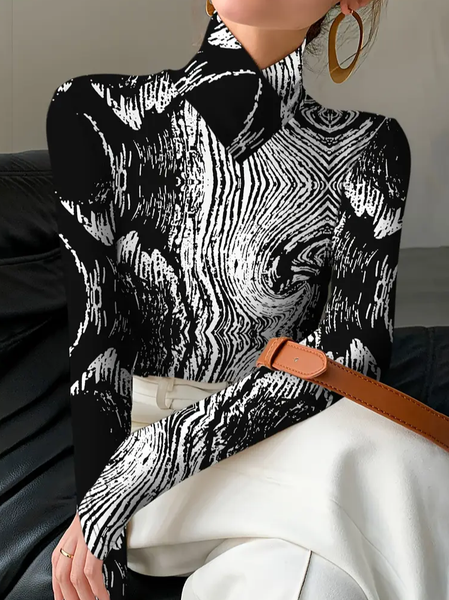 

Women Abstract Long Sleeve Blouse Spring/Fall Printing Daily Casual Top, Black, Blouses
