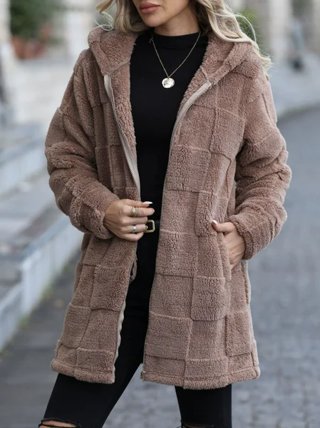 

Regular Fit Casual Plain Hoodie Jacket, Khaki, Outerwear