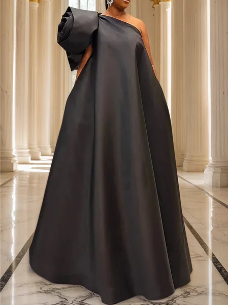 Urban Plain 3D Floral Asymmetrical Maxi Party Dress