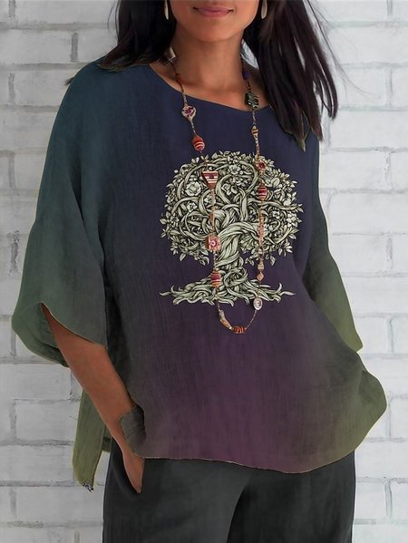 

Crew Neck Half Sleeve Geometric Regular Regular Fit Blouse For Women, Apricot, Blouses