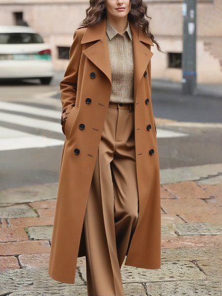 Casual Buttoned Plain Lapel Collar Coat