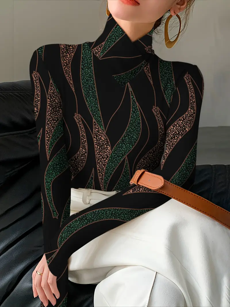 

Women Abstract Long Sleeve Blouse Spring/Fall Printing Daily Casual Top, Black, Blouses