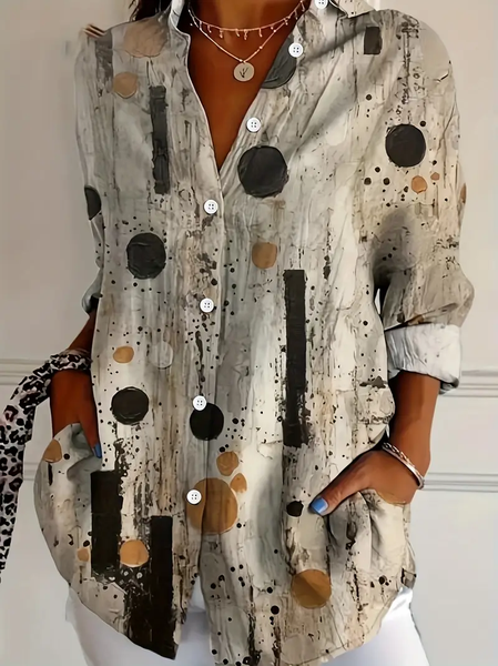 

Women Abstract Long Sleeve Shirt Spring/Fall Buckle Shirt Collar Regular Sleeve Daily Casual Top, Khaki, Shirts