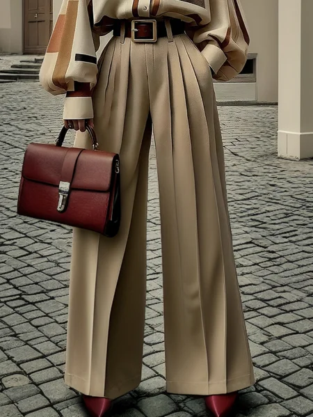 

Plus Size Urban Plain Straight Pants, Khaki, Plus Pants