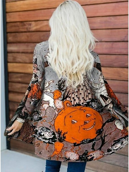 

Women Spring/Fall Outerwear Vintage Halloween Long Sleeve V Neck Jacket, As picture, Cardigans