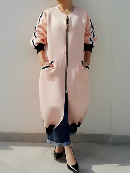 

Casual Color Block Crew Neck Jacket, Pink, Jackets