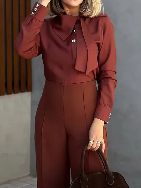 

Satin Urban Plain Irregular Craftsmanship Blouse, Wine red, Blouses and Shirts
